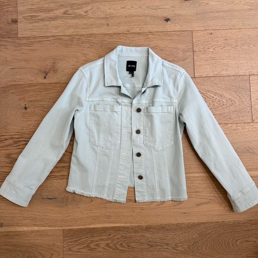Nic + Zoe Mint Cropped Raw Hem Denim Jacket Medium